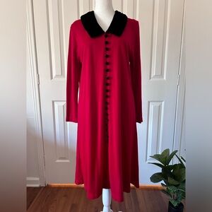 Vintage Studio C ~ Red A-Line Dress With Black Velvet Collar & Buttons ~ Sz 14W